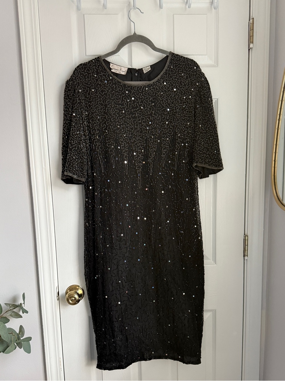Vintage Lawrence Kazar Black Silk Beaded Cocktail Dress 1X Plus Size